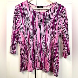Sunday Size Large Pink Purple Black Geometric Shaped Scoop Neck 3/4 Sleeves